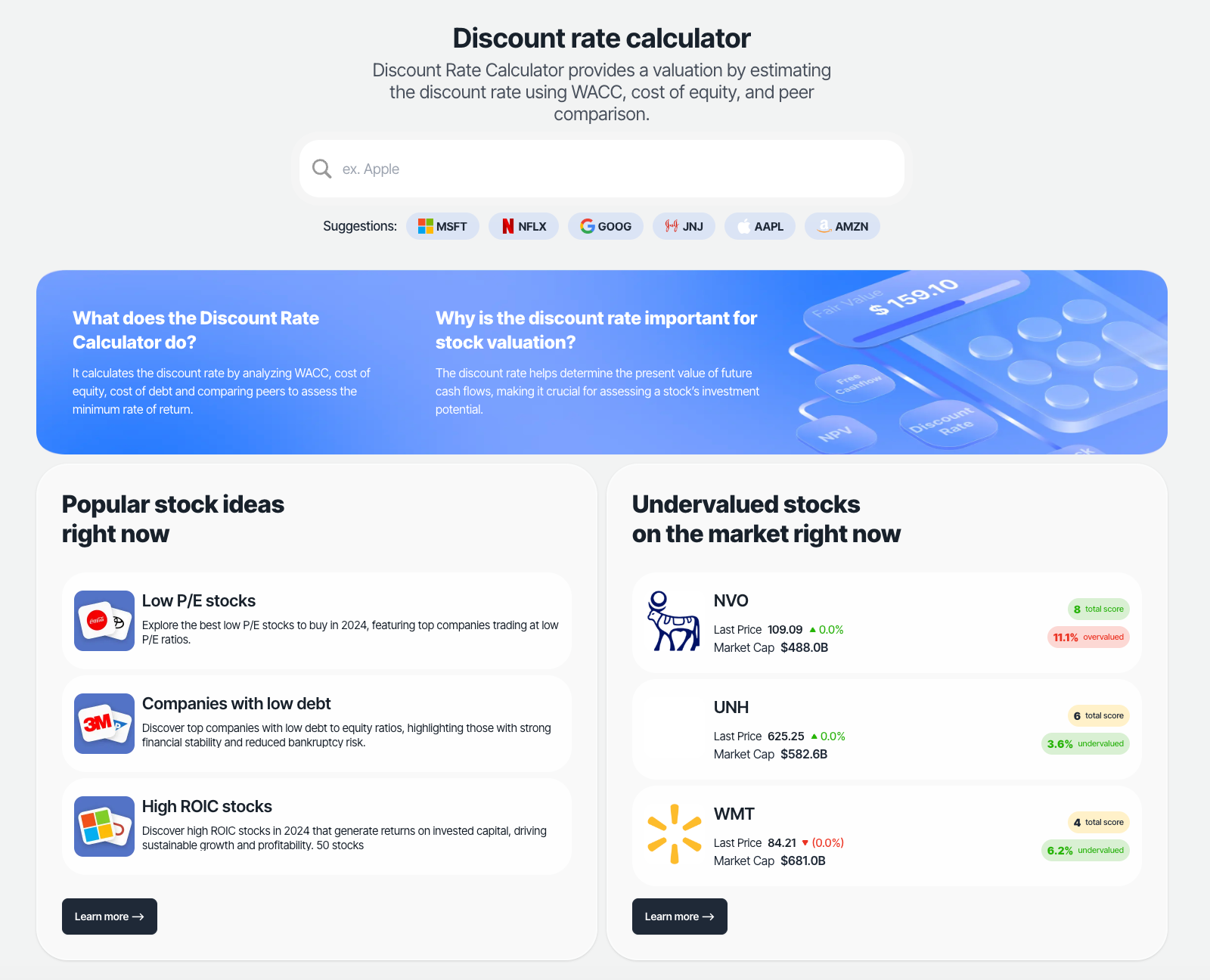 Value Sense, discount rate calculator