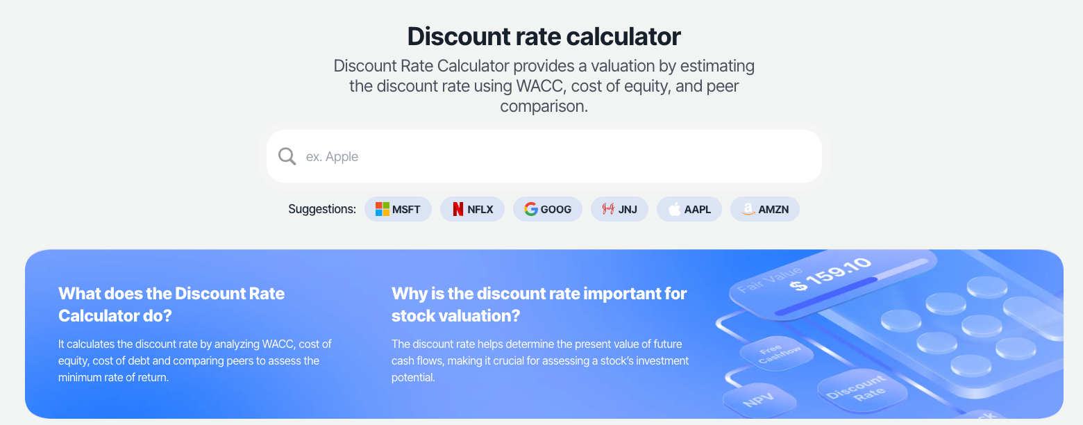 Value Sense, discount rate calculator